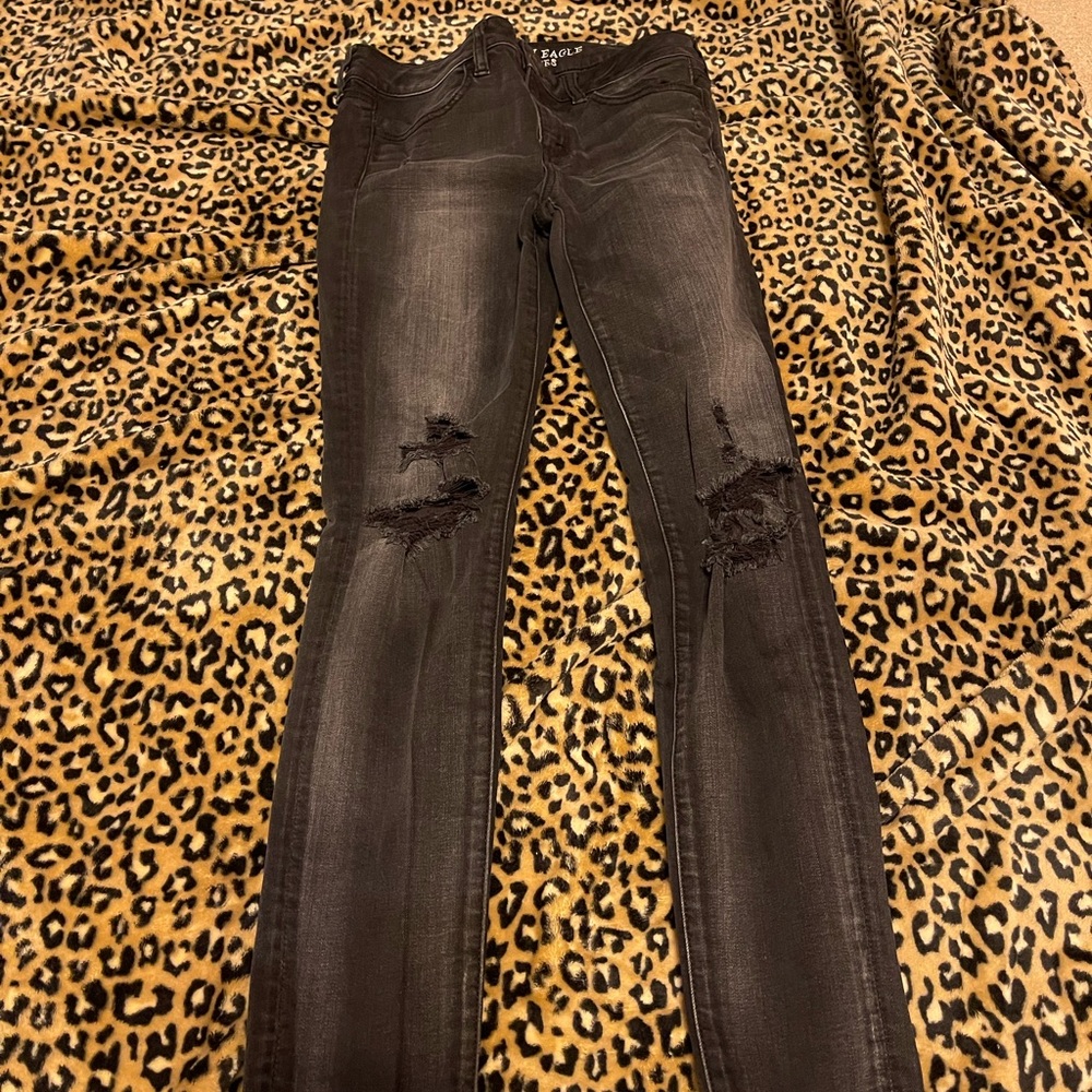 American eagle skinny jeans, with holes.